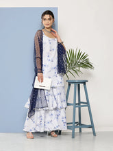 Women's White Floral Printed Sequined Sharara Set With Dupatta-AHTUDUSH-COMBO-618-ICH